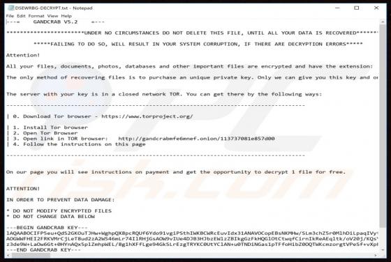 Ransomware GANDCRAB 5.2