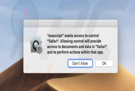 POP-UP do Vírus Osascript Wants To Control Safari (Mac)