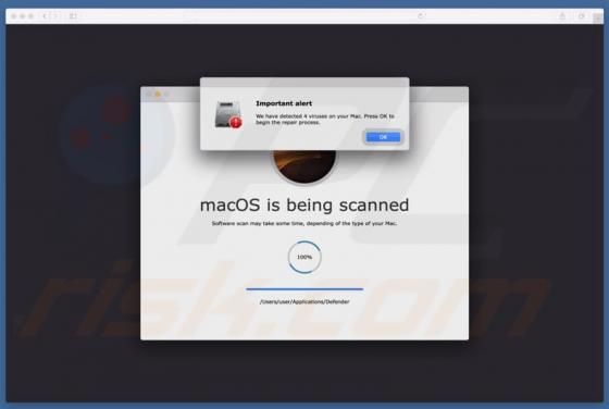 POP-UP da fraude Your Mac Is Infected With 4 Viruses (Mac)
