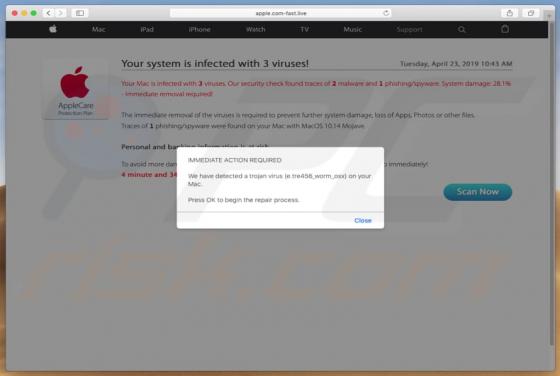 POP-UP da Fraude apple.com-fast.live (Mac)
