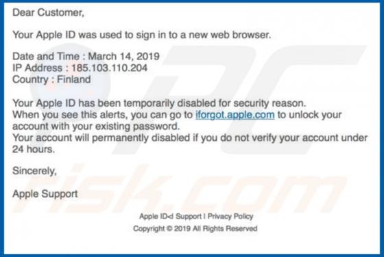 Fraude de Email Iforgot.apple.com