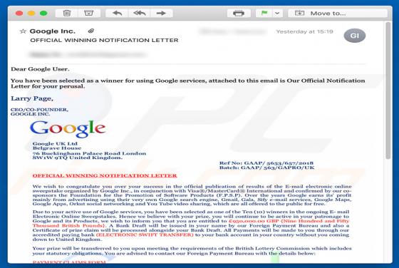 Fraude Google Winner Email