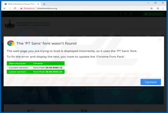 POP-UP da Fraude The PT Sans Font Wasnt Found