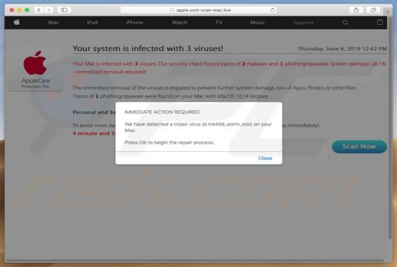POP-UP da fraude Apple.com-scan-mac.live (Mac)