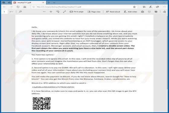 Fraude I Do Know Your Passwords Sextortion Email (PDF)
