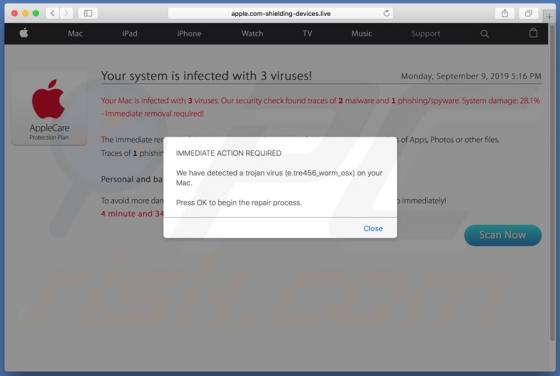 POP-UP da fraude apple.com-shielding-devices.live (Mac)