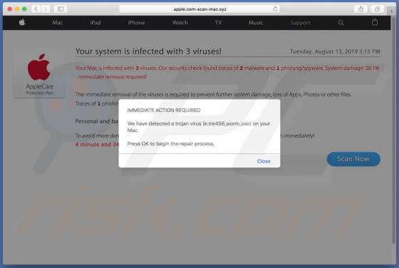 POP-UP da fraude Apple.com-scan-mac.xyz (Mac)
