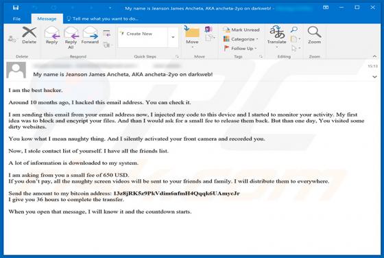 Fraude por e-mail Jeanson J. Ancheta Sextortion
