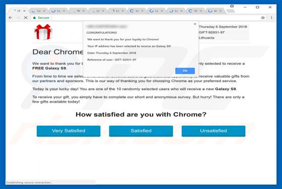 POP-UP da Fraude Dear Chrome User, Congratulations!