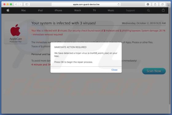 POP-UP da fraude Apple.com-guard-device.live (Mac)