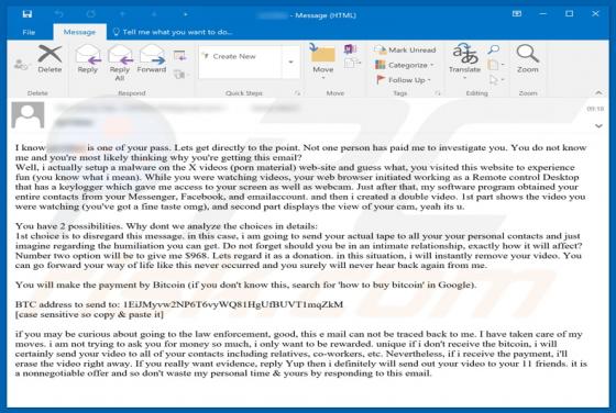 Fraude por e-mail I Know * Is One Of Your Pass