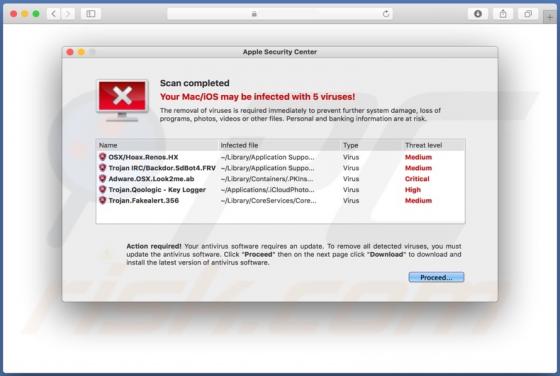POP-UP da Fraude Your Mac/iOS may be infected with 5 viruses! (Mac)