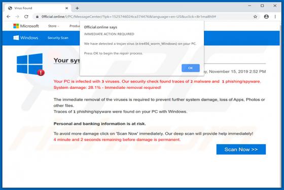 POP-UP da fraude E.tre456_worm_Windows