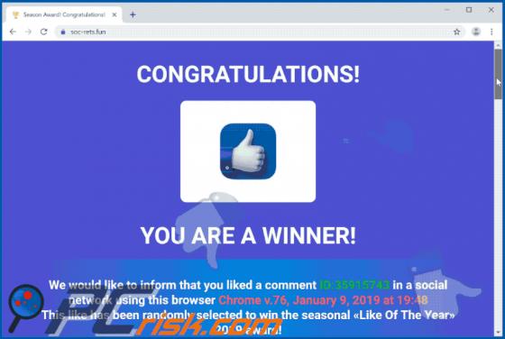 POP-UP da fraude Like Of The Year