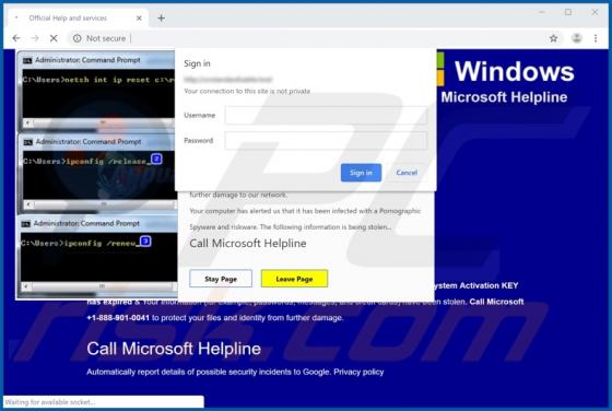 POP-UP da fraude Call Microsoft Helpline