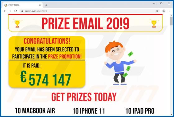 POP-UP da fraude PRIZE EMAIL
