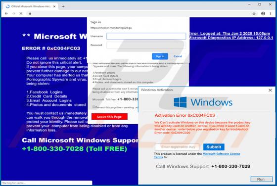 POP-UP da fraude ERROR 0xC004FC03