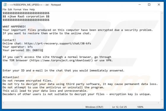 Ransomware njkwe RaaS corporation
