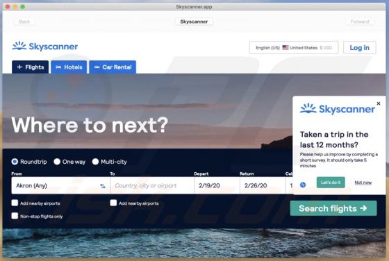 App SkyScanner (Mac)