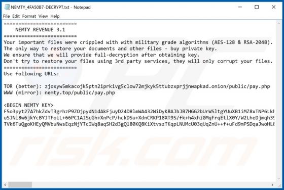 Ransomware NEMTY REVENUE 3.1