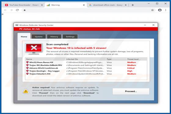 POP-UP da Fraude Your Windows 10 Is Infected With 5 Viruses!