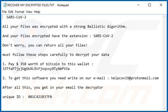 Ransomware SARS-CoV-2