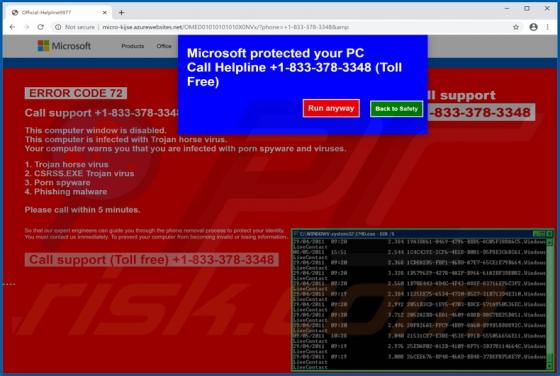 POP-UP da Fraude ERROR CODE 72