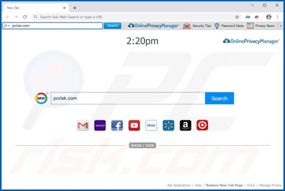 Barra de Ferramentas OnlinePrivacyManager